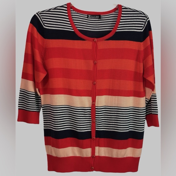 7th Avenue Design Studio New York &Co Button Up Coral Orange Navy Cardigan Sz XL - Picture 1 of 10